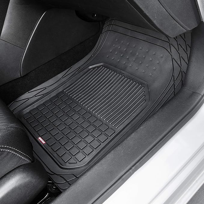 Motor Trend FlexTough Rubber Car Floor Mats and Rear Cargo Trunk Liner Mat, Full Set Trim-to-Fit Performance Heavy Duty Auto SUVs Trucks Cars Vans, Non-Slip Deep Dish Grid Weatherproof Waterproof