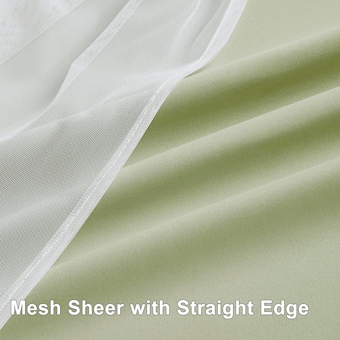 Bujasso Sage Green Blackout Curtains with Sheer Overlay Mix and Match Double Layer Thermal Insulated Window Panels 63 inch for Living Room Bedroom Green Drapes with Tiebacks Grommet Top 54" Wx63 Lx2