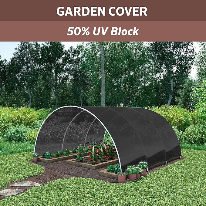 Coolaroo 50% UV Block Garden Shade Cloth for Plants - Tear-Resistant Breathable Shade Fabric for Greenhouses, Seedlings & Early Growth, 6ftx100ft Roll, Black