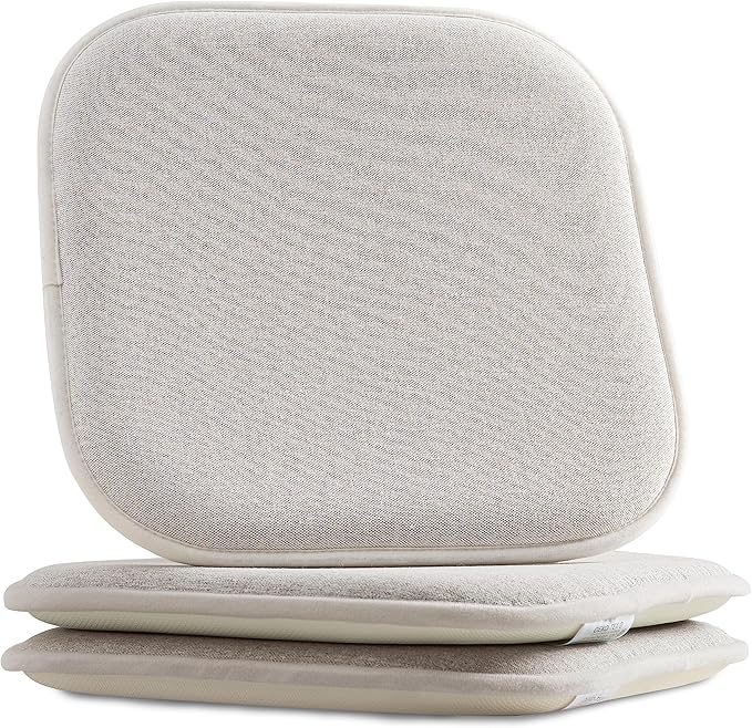 Elegant Comfort Chair Cushion Covers with Ties and Non Skid Rubber Backing-Thick Memory Foam - Soft Cushion Pad- Rounded Square Seat Cover- 16 x 16 Inches - Set of 2 Thatch Textured Pattern, Cream