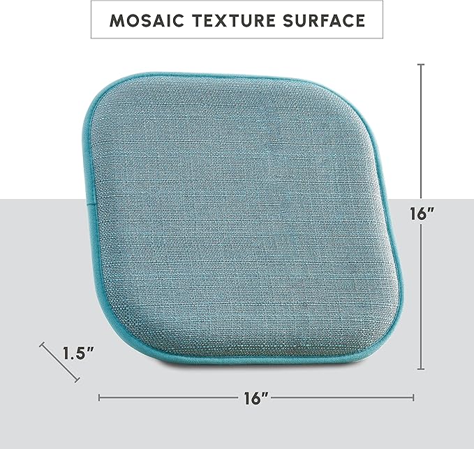 Elegant Comfort Chair Cushion Covers with Ties and Non Skid Rubber Backing-Thick Memory Foam - Soft Cushion Pad- Rounded Square Seat Cover- 16 x 16 Inches - Set of 6 Mosaic Textured Pattern, Aqua