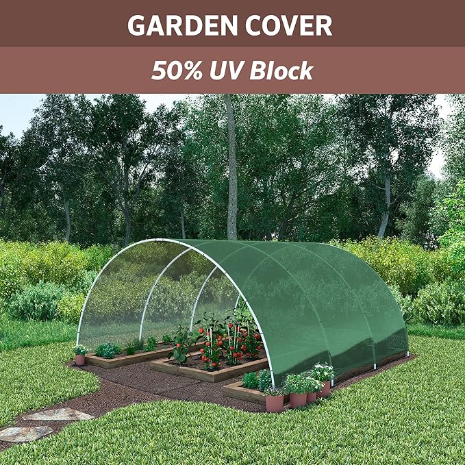 Coolaroo 50% UV Block Garden Shade Cloth for Plants - Tear-Resistant Breathable Shade Fabric for Greenhouses, Seedlings & Early Growth, 12ftx50ft Roll, Forest Green