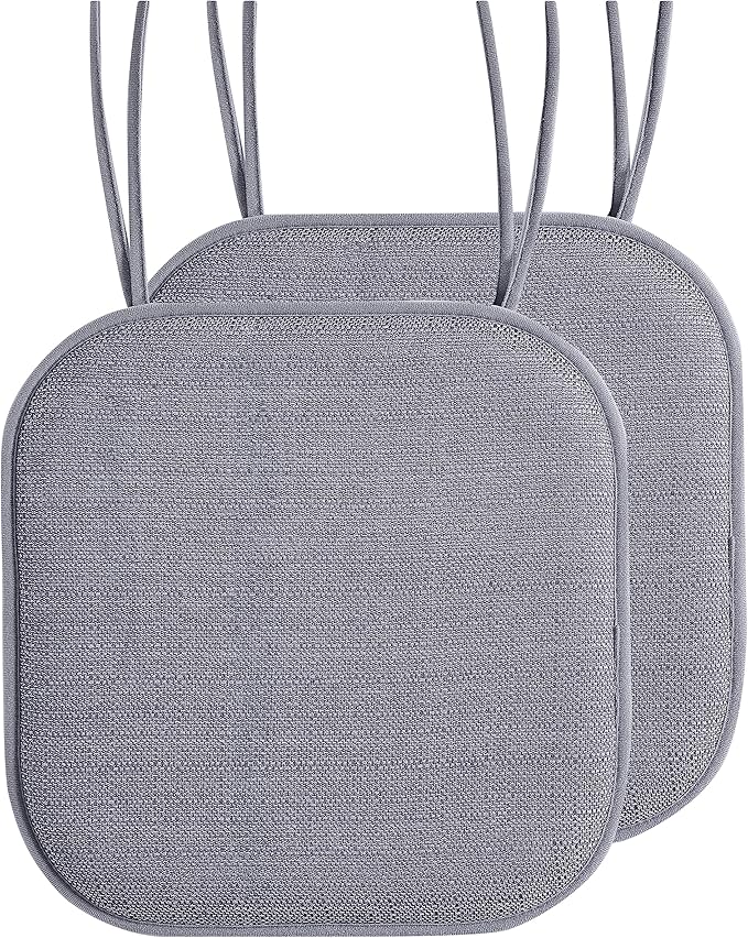 Elegant Comfort Chair Cushion Covers with Ties and Non Skid Rubber Backing-Thick Memory Foam - Soft Cushion Pad- Rounded Square Seat Cover- 16 x 16 Inches - Set of 2 Mosaic Textured Pattern, Gray