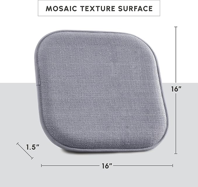 Elegant Comfort Chair Cushion Covers with Ties and Non Skid Rubber Backing-Thick Memory Foam - Soft Cushion Pad- Rounded Square Seat Cover- 16 x 16 Inches - Set of 6 Mosaic Textured Pattern, Gray