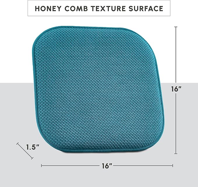 Elegant Comfort Chair Cushion Covers with Ties and Non Skid Rubber Backing-Thick Memory Foam - Soft Cushion Pad- Rounded Square Seat Cover-16 x 16 Inches- Honeycomb Textured Pattern, Set of 6, Peacock