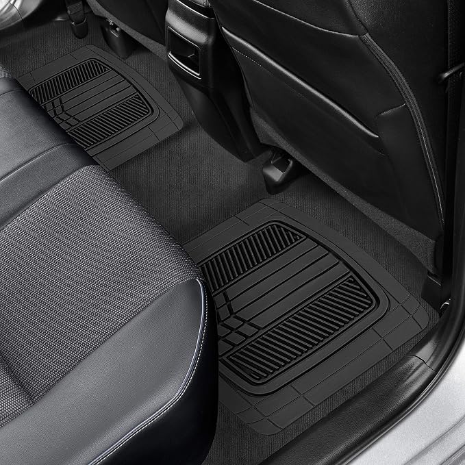 Motor Trend DualFlex Black Floor Mats for Cars & Cargo Mat Full Set - All Weather Front & Rear Rubber Automotive Floor Mats & Cargo Liner for SUV, Car, & Van - Interior Trunk Mat & Floor Cover
