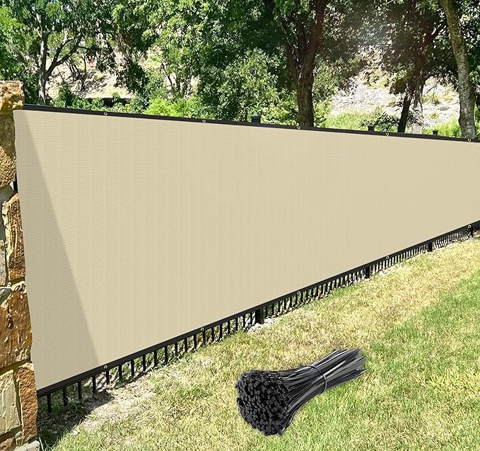 Windscreen4less Privacy Fence Screen Heavy Duty Windscreen Fencing Mesh Fabric Shade Net Cover with Brass Grommtes for Outdoor Wall Garden Yard Pool Deck, 8'x254' Beige