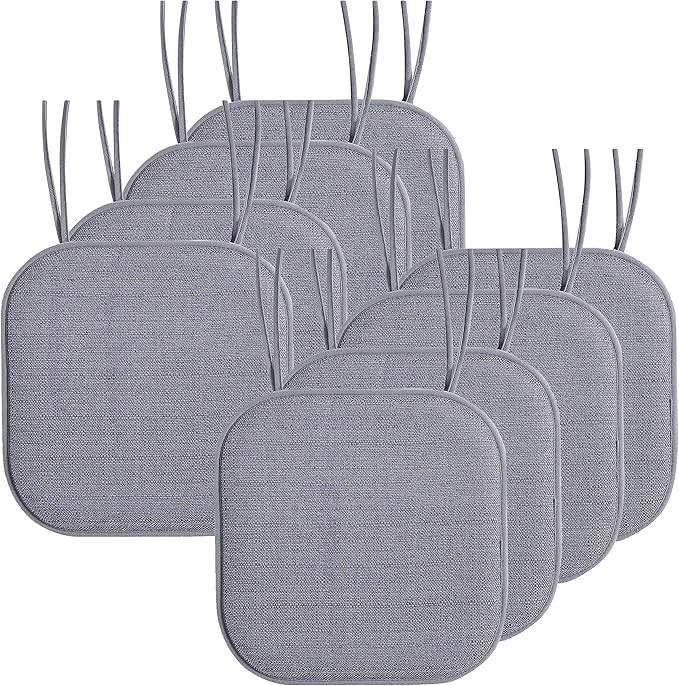 Elegant Comfort Chair Cushion Covers with Ties and Non Skid Rubber Backing-Thick Memory Foam - Soft Cushion Pad- Rounded Square Seat Cover- 16 x 16 Inches - Set of 8 Mosaic Textured Pattern, Gray