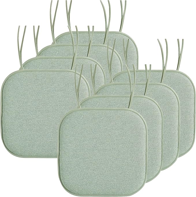 Elegant Comfort Chair Cushion Covers with Ties and Non Skid Rubber Backing-Thick Memory Foam - Soft Cushion Pad- Rounded Square Seat Cover- 16 x 16 Inches - Set of 8 Thatch Textured Pattern, Sage