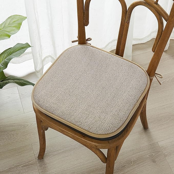 Elegant Comfort Chair Cushion Covers with Ties and Non Skid Rubber Backing-Thick Memory Foam - Soft Cushion Pad- Rounded Square Seat Cover- 16 x 16 Inches - Set of 8 Mosaic Textured Pattern, Taupe